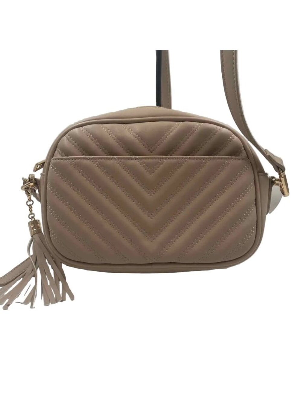 LOLA MAE Chevron Quilted Beige Vegan Leather Crossbody Purse